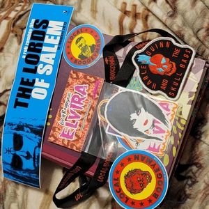 Local Boogeyman Elvira and Harley quinn/horror sticker and patch bundle